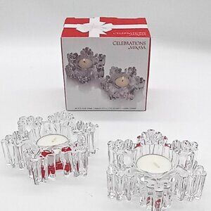 Celebrations by Mikasa, Set of 2 Crystal Votives Snow Flake Candle Holders, NEW